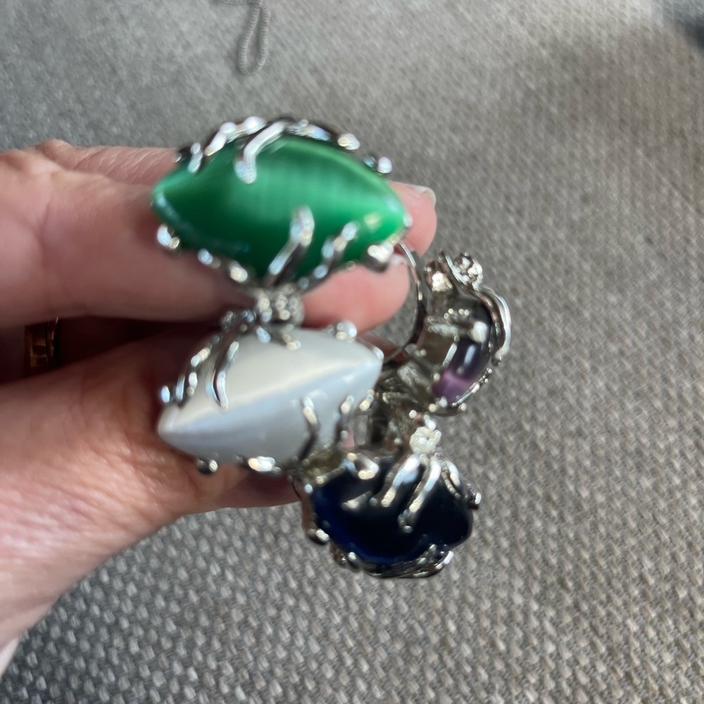 Set of 3 Silver and coloful stone  Ring bundle ! Purple one not included - Picture 5 of 10